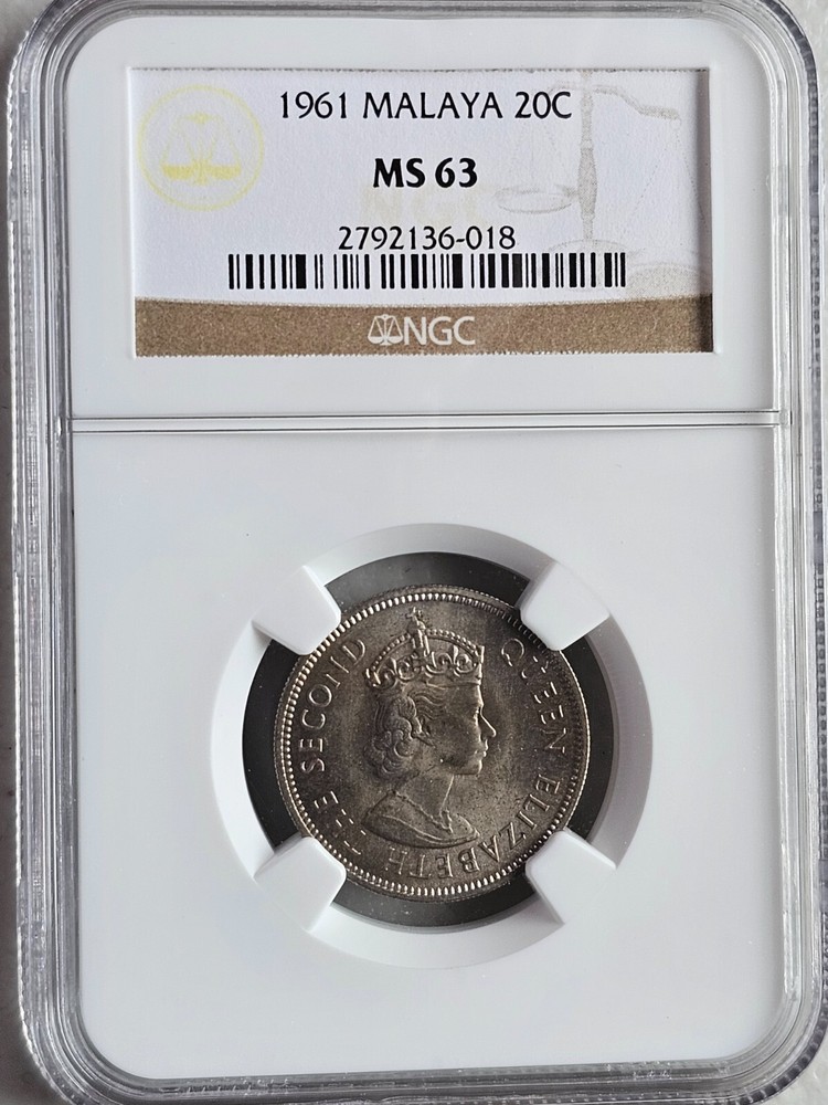 Malaya 20 Cents 1961 NGC MS 63