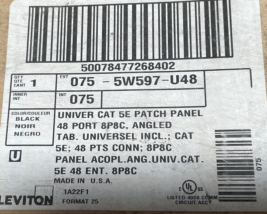 (c) Leviton 5w597-u48 Cat 5e Universal Recessed-Angled Patch Panel, 48-port