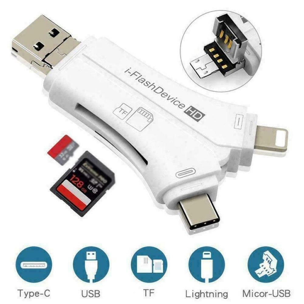 4 in 1 USB Card Reader Flash Drive Micro SD SDHC TF iPhone Android PC MAC Black