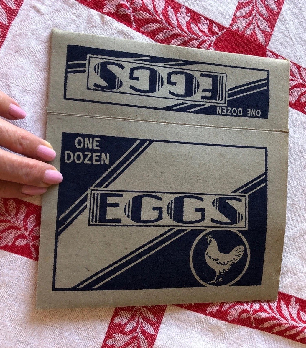 Vintage Ceramic Eggs In Antique Egg Carton