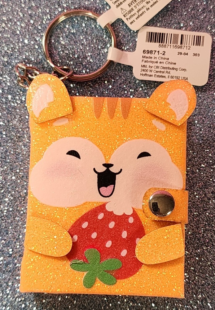 Glitter Strawberry Hamster Mini Diary Notebook Keychain Keyring NWT