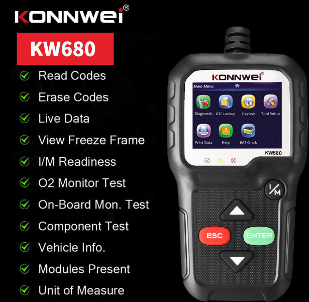 KW680 OBD2 Automotive Fault Diagnosis Instrument Scanner Code Reader Decoder