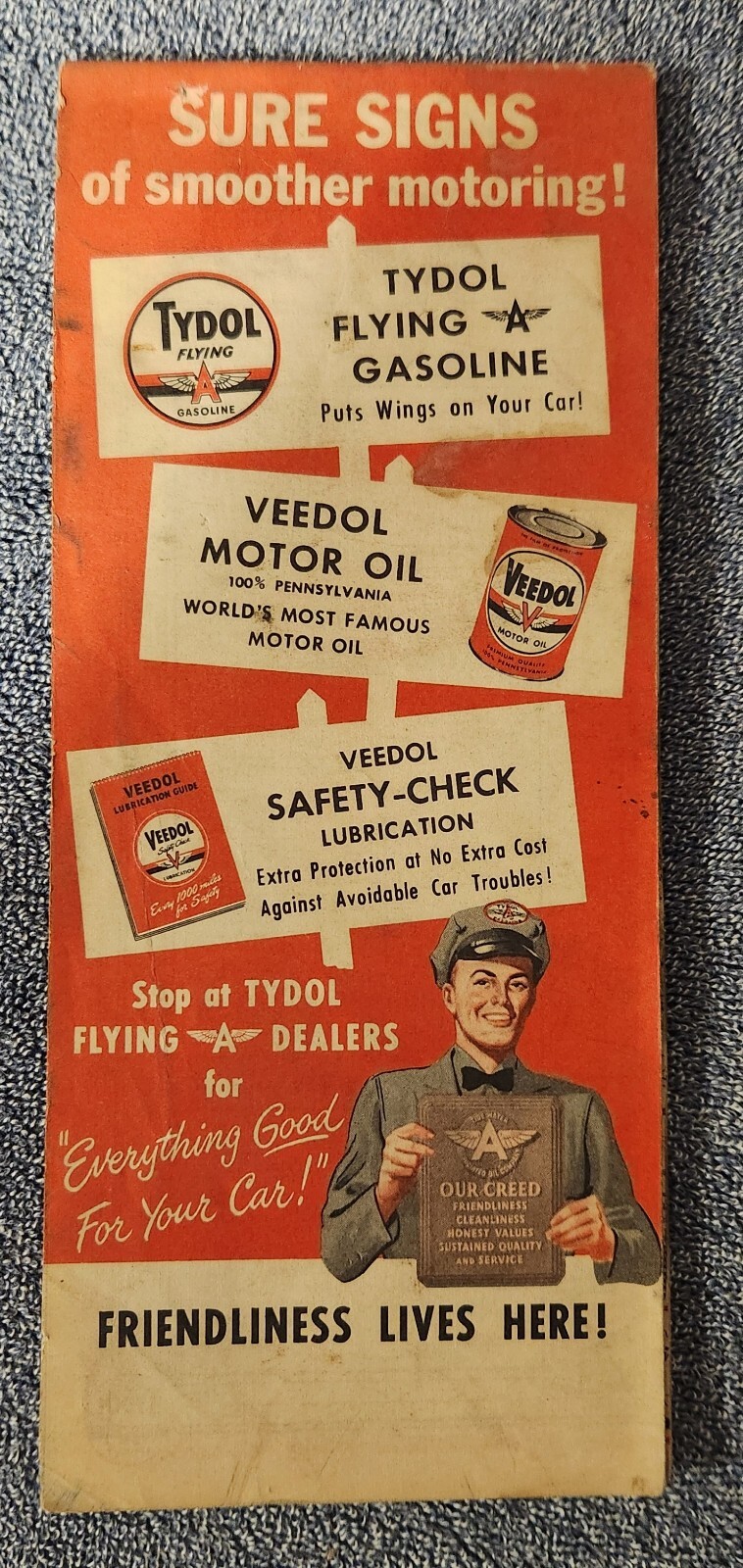 Vintage 1940s Tydol Flying A Tide Water Road Map: Missouri
