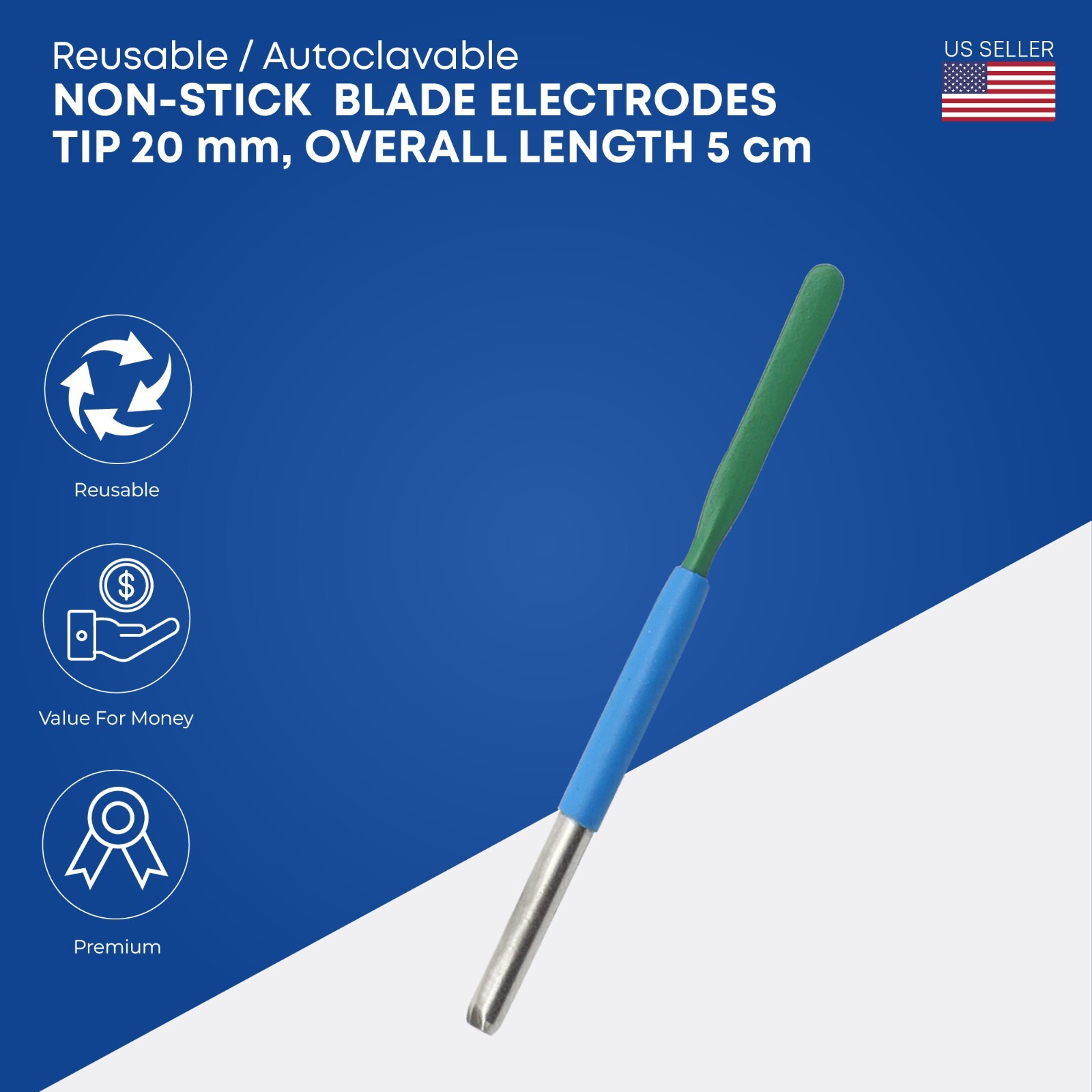 Non-Stick Reusable Blade Electrode 20 mm Tip 5 cm Electrosurgical Autoclavable