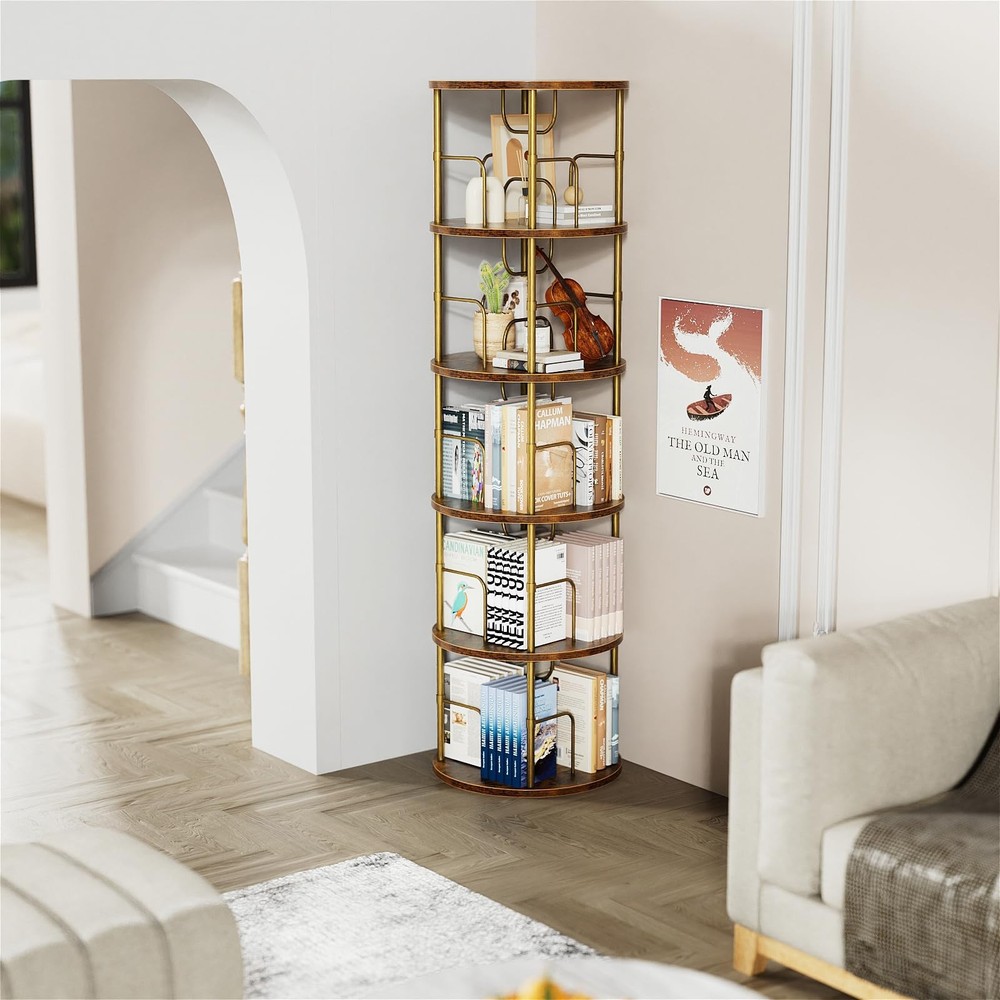 5 Tier Rotating Bookshelf, 360 ° Display Stackable Spinning Bookshelf Tower, ...