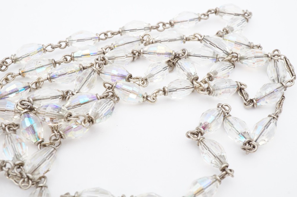 Vintage Sterling Silver 925 Rosary Crystal Beads 40"