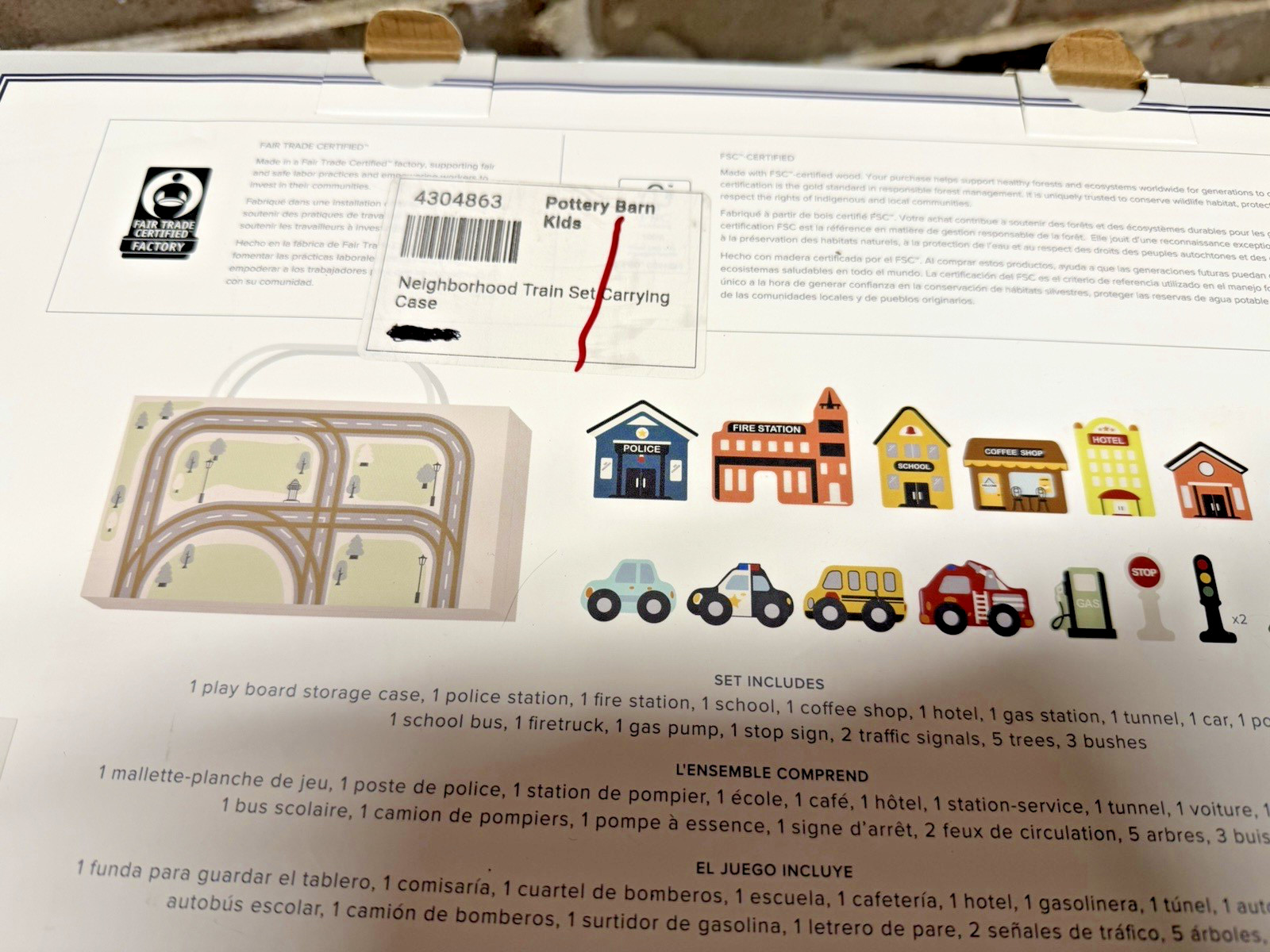 Pottery Barn Kids Neighborhood Train Set Wooden 24 Pc Carrying Case NEW In Box