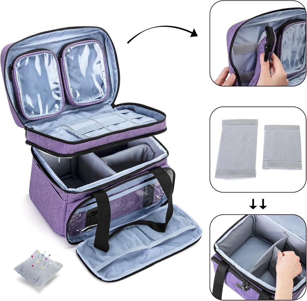 Functional Double Layer Sewing Tools Storage Bag with Clear Detachable Pouches