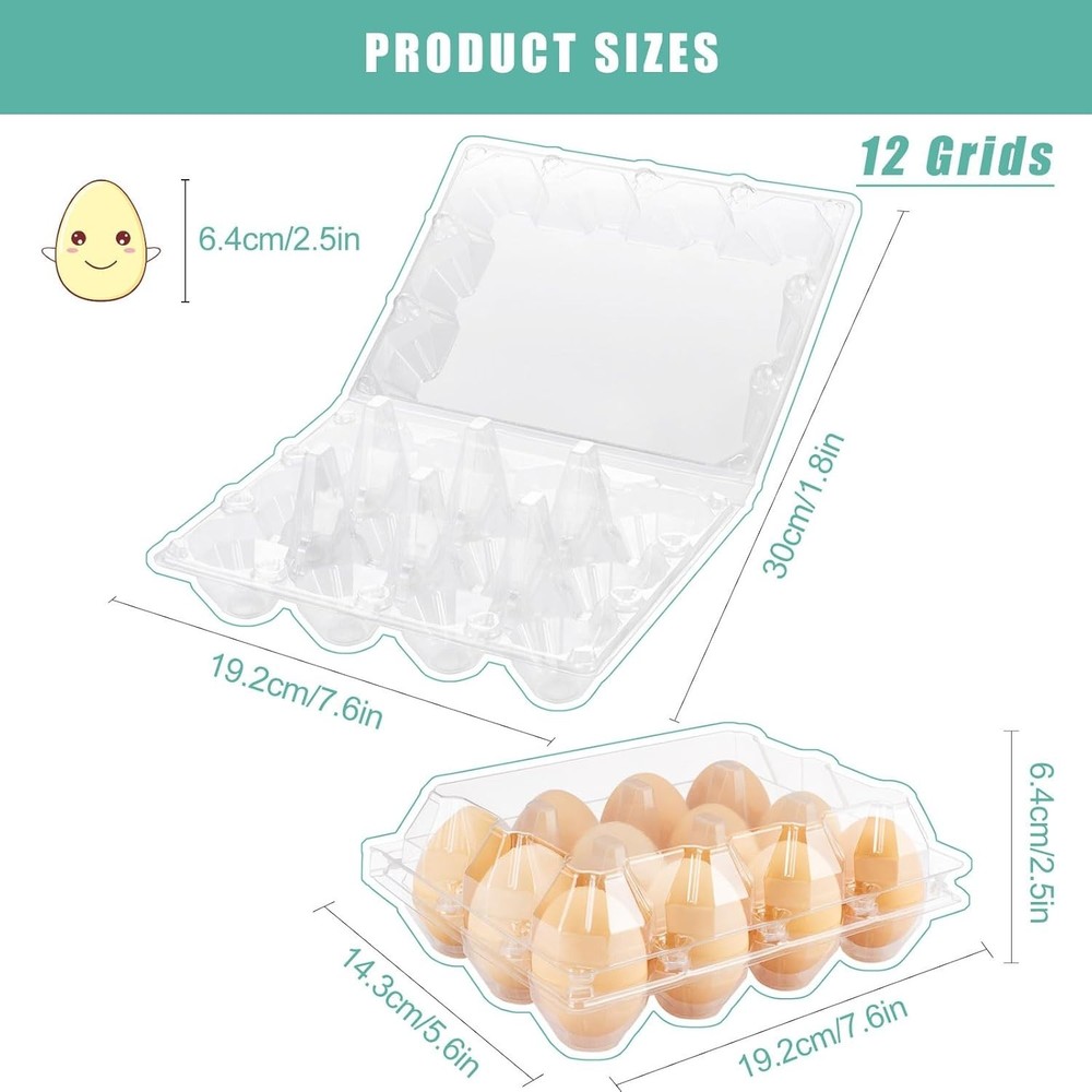 100 Pack Egg Cartons Bulk, Clear Plastic 12-Egg Cartons (3×4), Stackable Egg Con