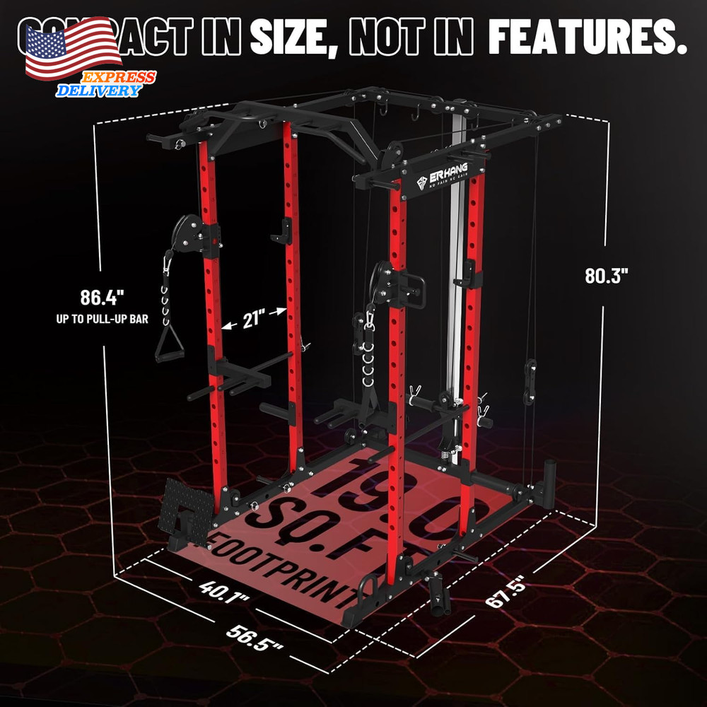 Power Rack with Cable Crossover System 1500LBS Squat Rack w/LAT Pull down System