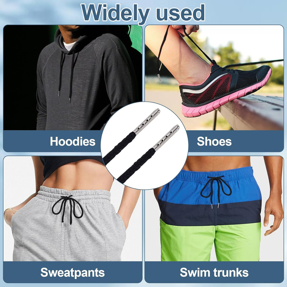 2pcs Black Drawstring Cord with Spring Threader Tool for Hoodies Sweatpants