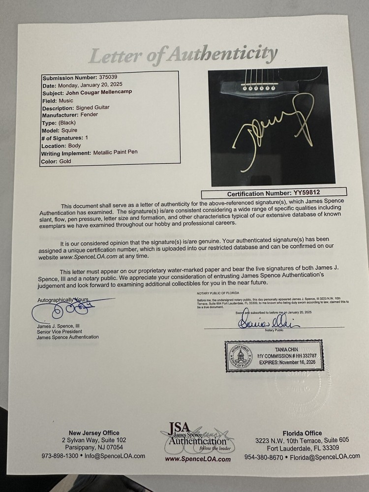 John Mellencamp Signed Guitar(jsa)+proof