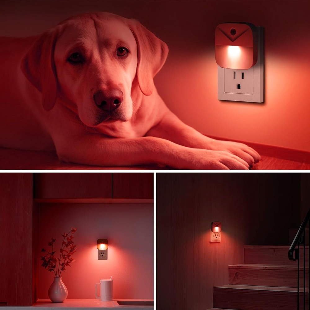 6 Pack LED Red Night Lights Plug Into Wall Dusk To Dawn Sensor Automatic Plastic