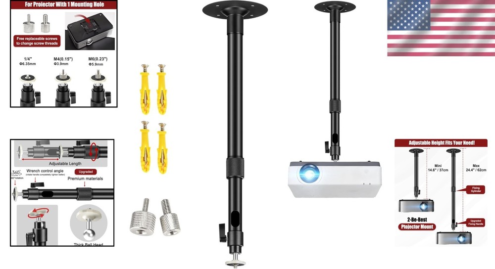 Versatile Projector Mounting Solution - Ceiling/Wall with 360° Swivel Adjustment