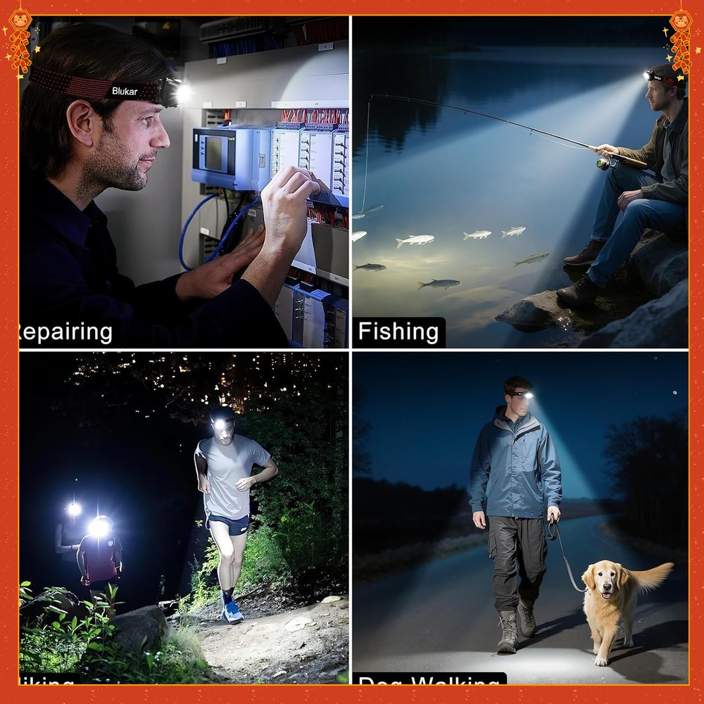 LEDRechargeable 2000L Ultra-Bright Adjustable Headlamp with Motion Sensor-2-Pack