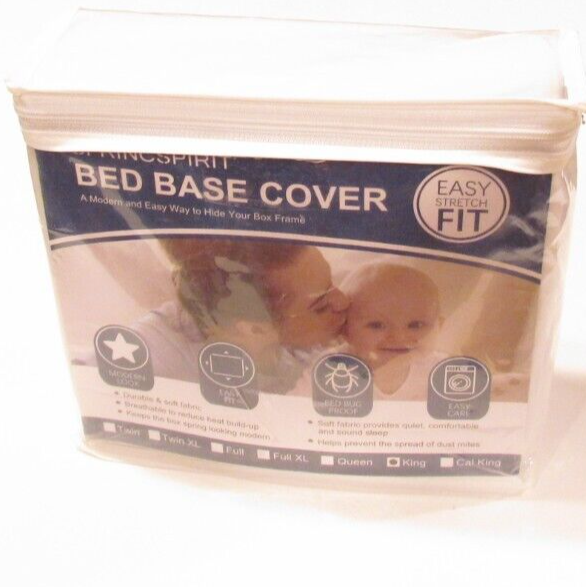SpringSpirit Bed Base Cover King Size White Easy Fit Hide Box Frame