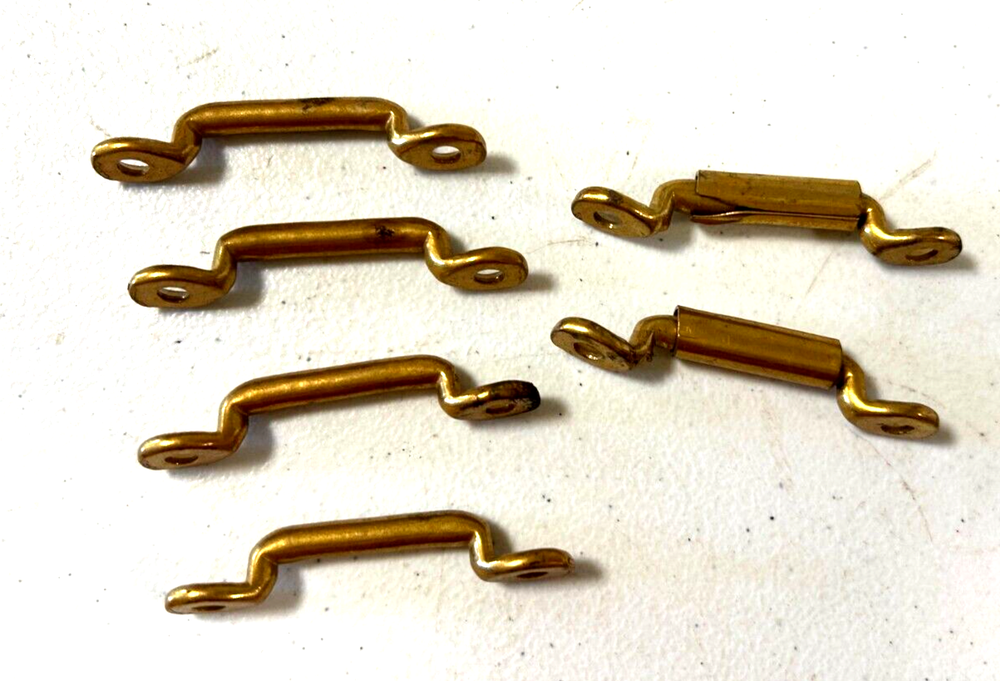 6 Vintage Brass Drawer Pulls, 2 1/2" x 1/4", has 2" Hole separation