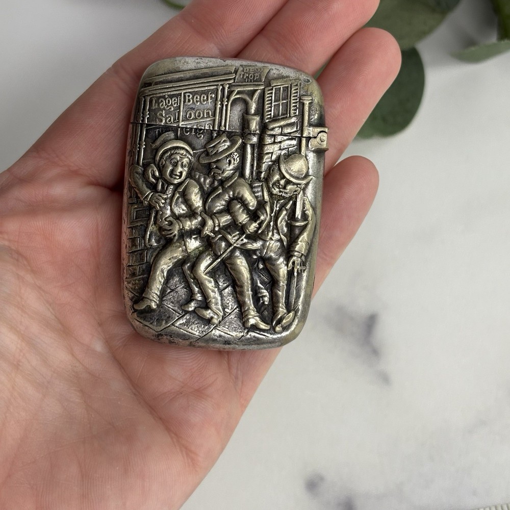 Vintage Gorham Silverplate Three Drunk Man Match Safe