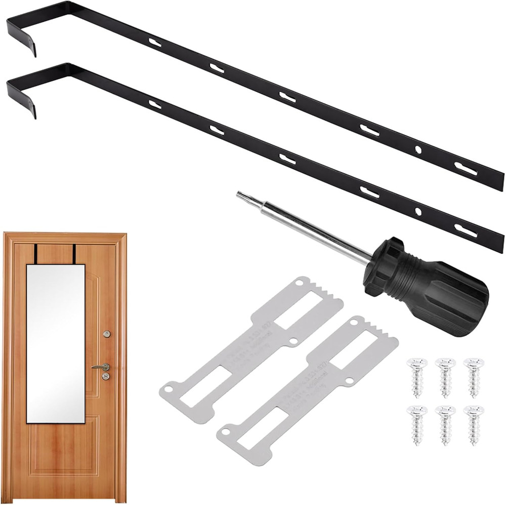 Over-the-Door Mirror Hanger Adjustable 5-Level 13.7" Hooks, 2-Pack Black