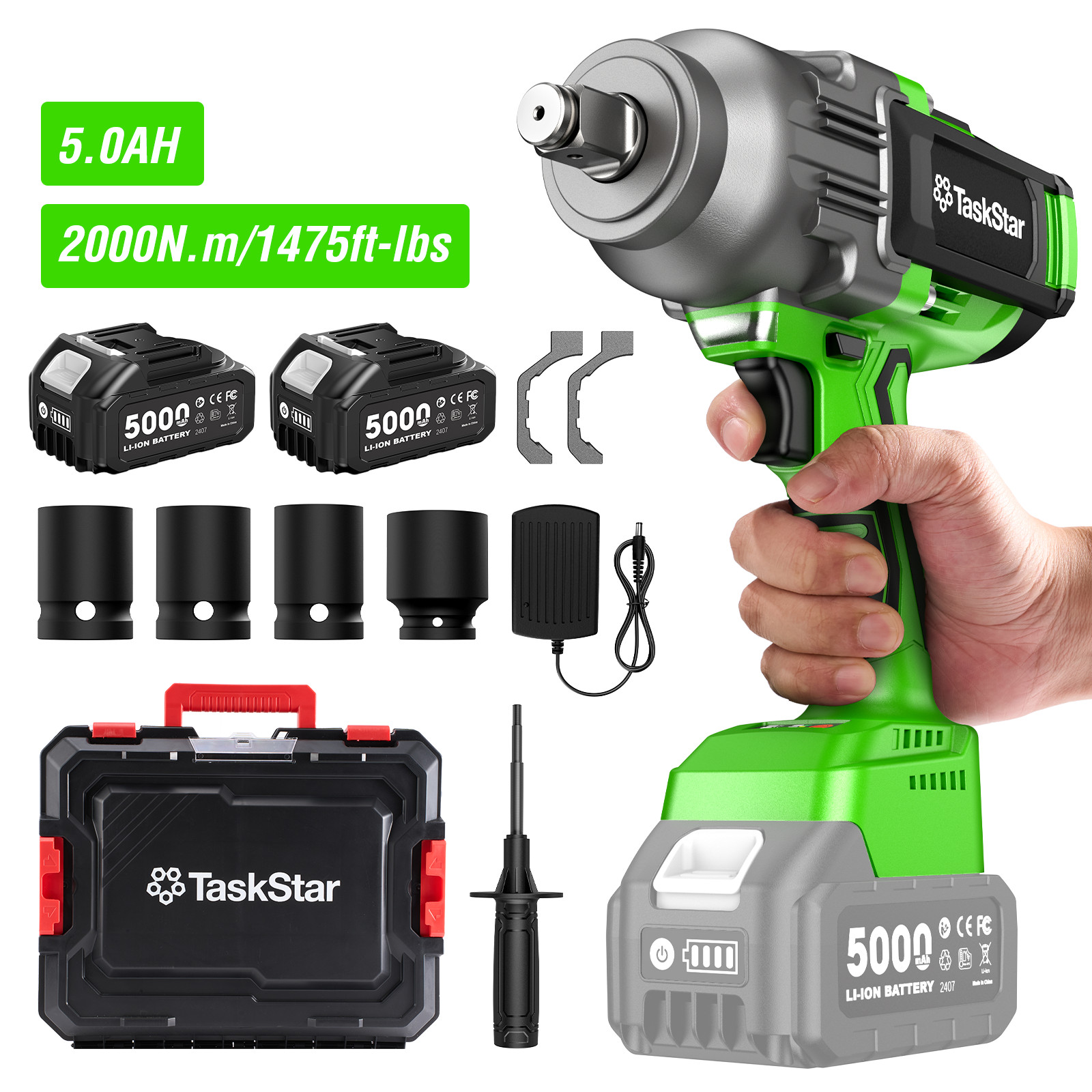 Taskstar 3/4 in Cordless Impact Wrench 2000Nm 1475ft-lbs Electric Impact Gun