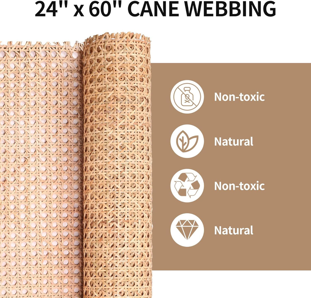 24" Width Natural Cane Webbing 5Feet, Rattan Webbing Roll for Caning Projects, W