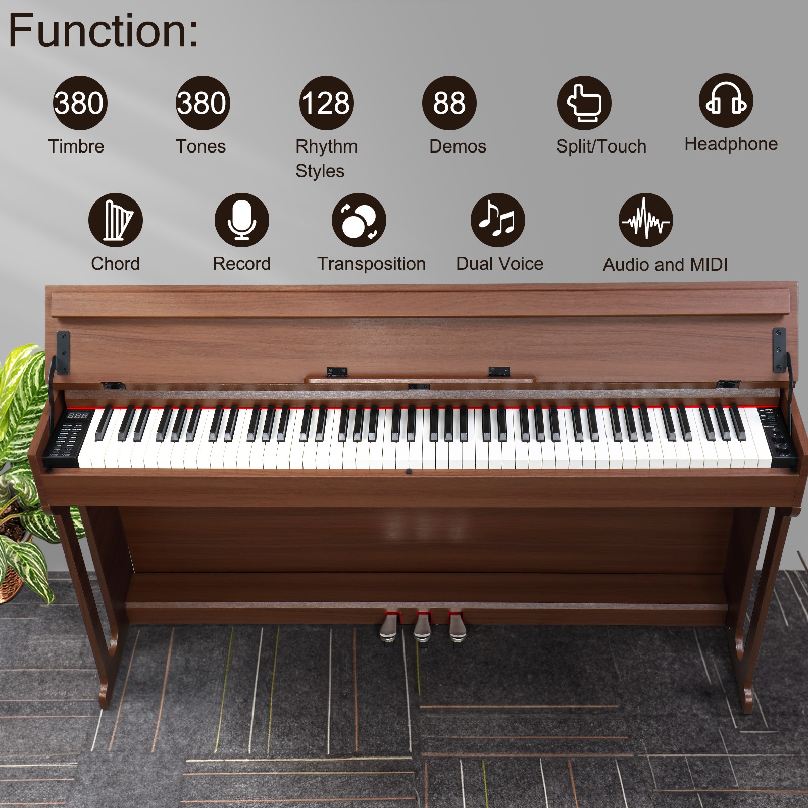 Glarry 88 Key GDP-107 Weighted Digital Piano - Electric Piano With Stand Pedal