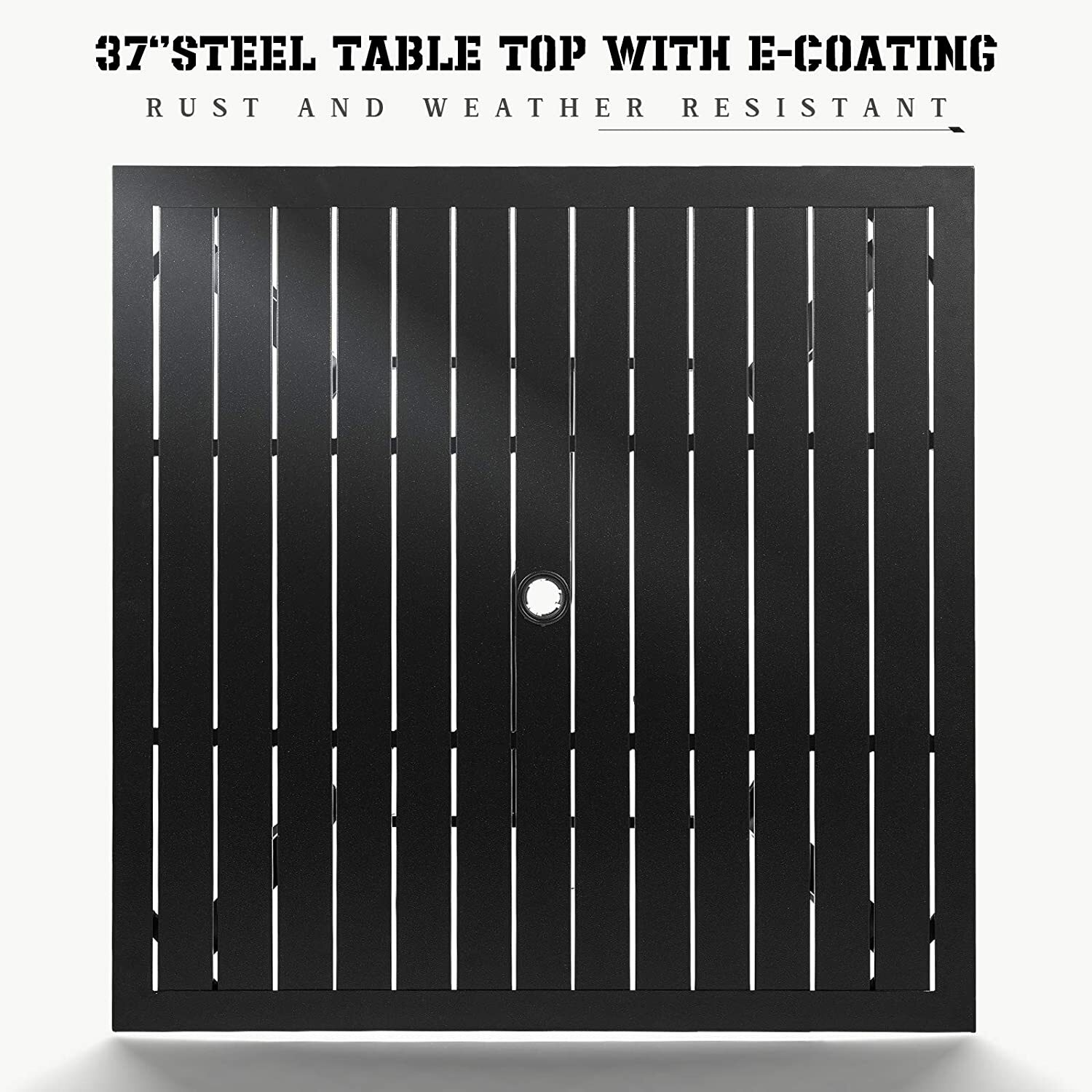 Patio Table with Umbrella Hole Outdoor Dining Table Metal Square for 4 Person