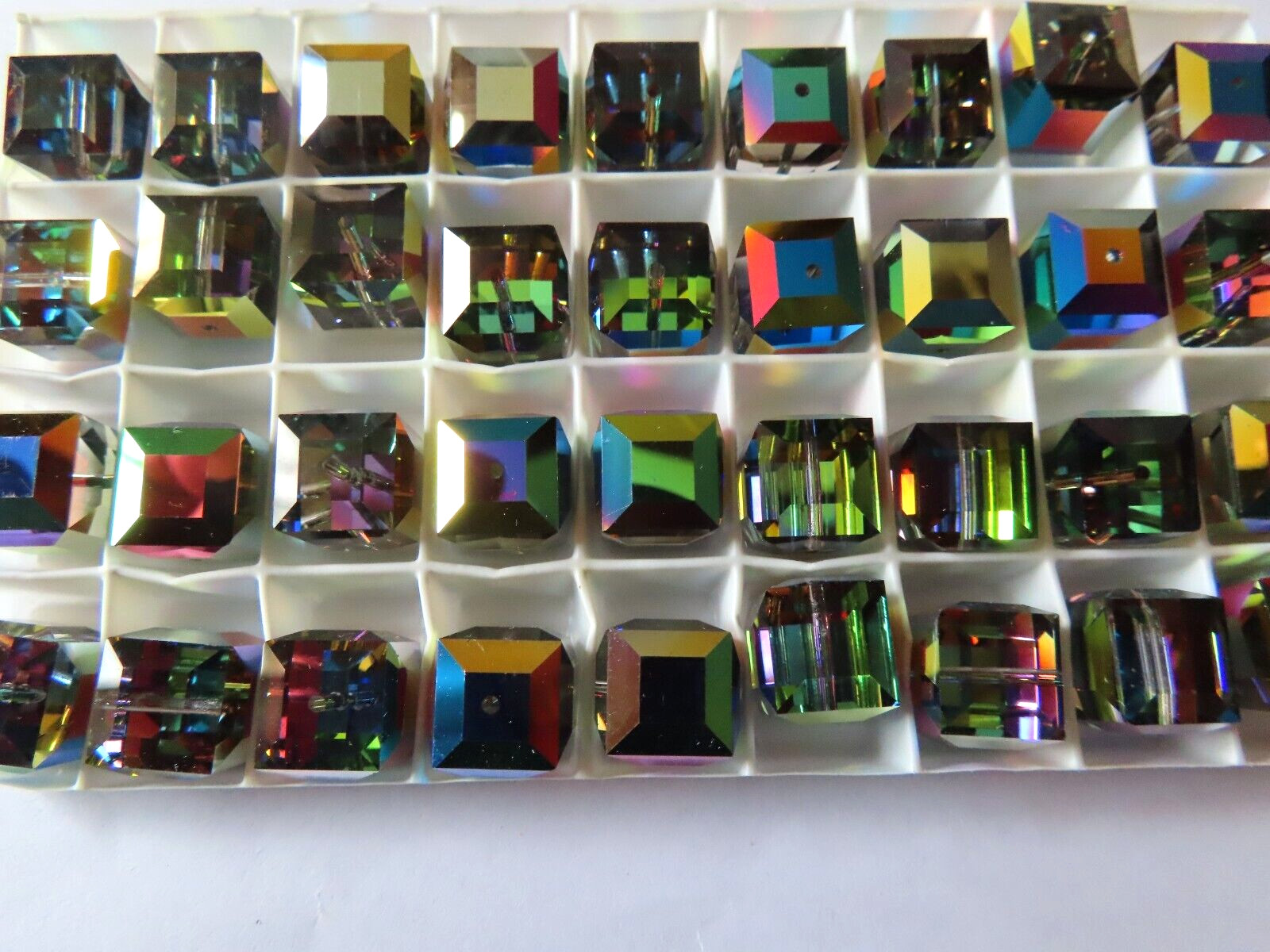 4 Swarovski Square Cube Beads 12mm Vitrail Medium (rare). #5601