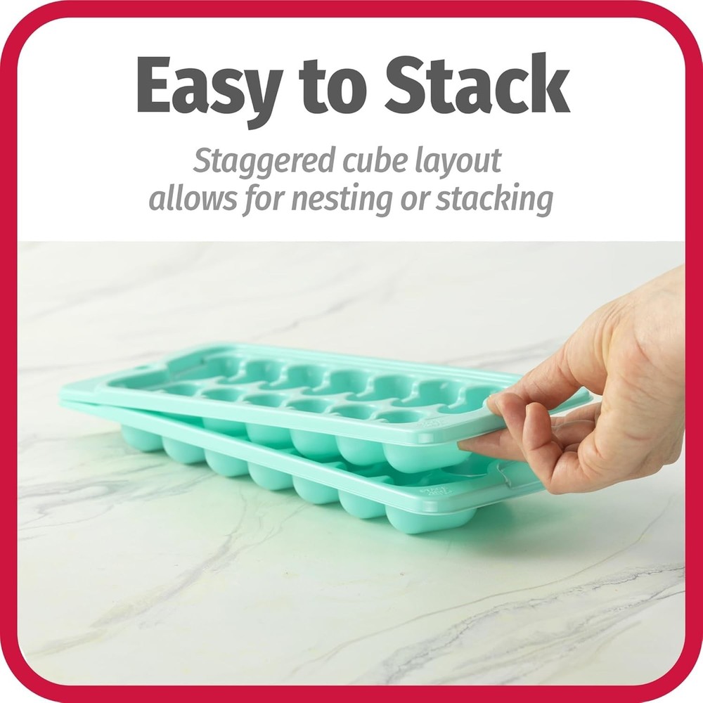 2 Pack Ice Cube Trays Plastic Rectangular Shape Stackable Flexible Washable