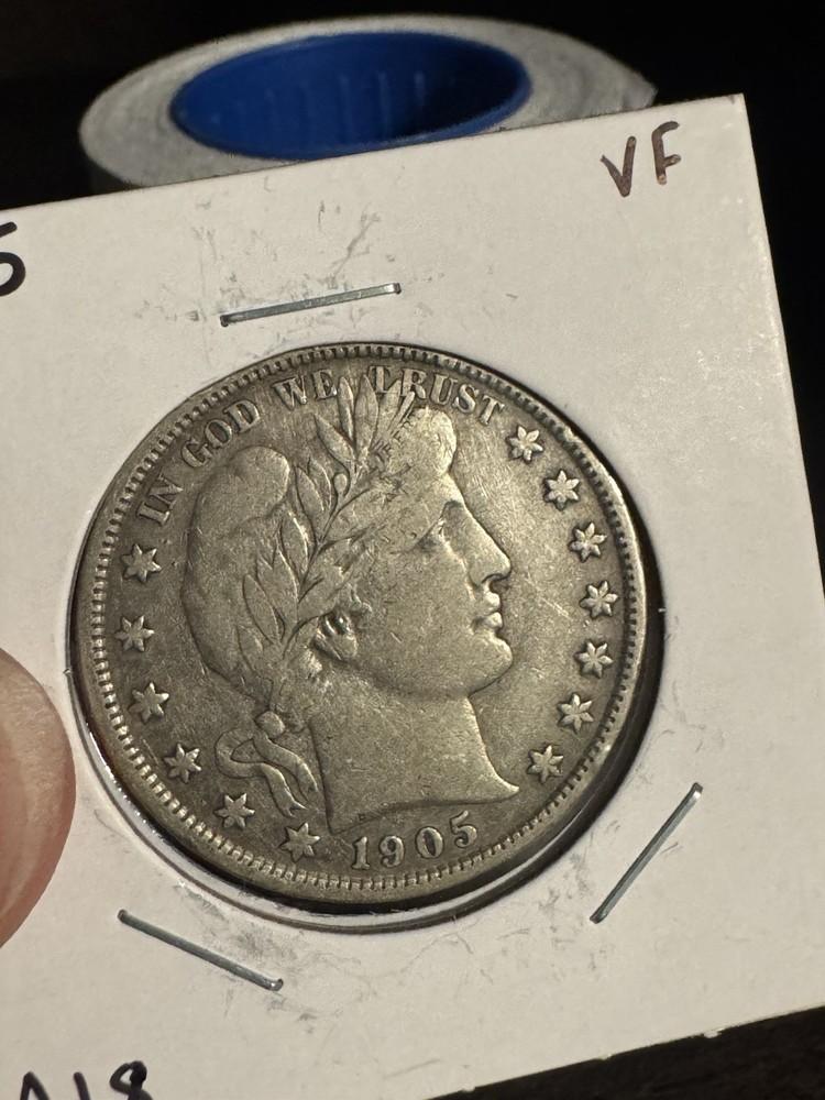1905 S BARBER SILVER HALF DOLLAR VF