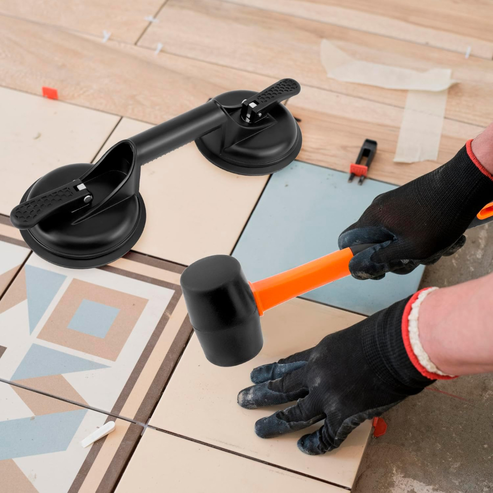 Floor Gap Fixer Tool for Laminate Floor Gap Repair with 11.8 Inch Plastic Mallet