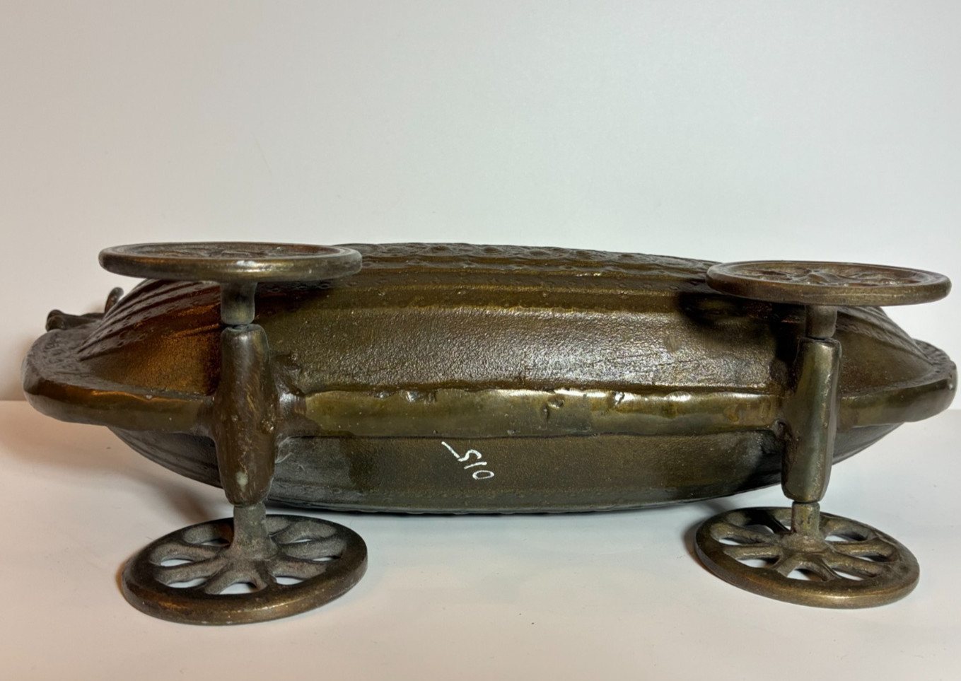 Vintage ROLLING BRONZE VIKING SHIP Metal LONGSHIP Wheels Art 16" Aagaard (?) MCM