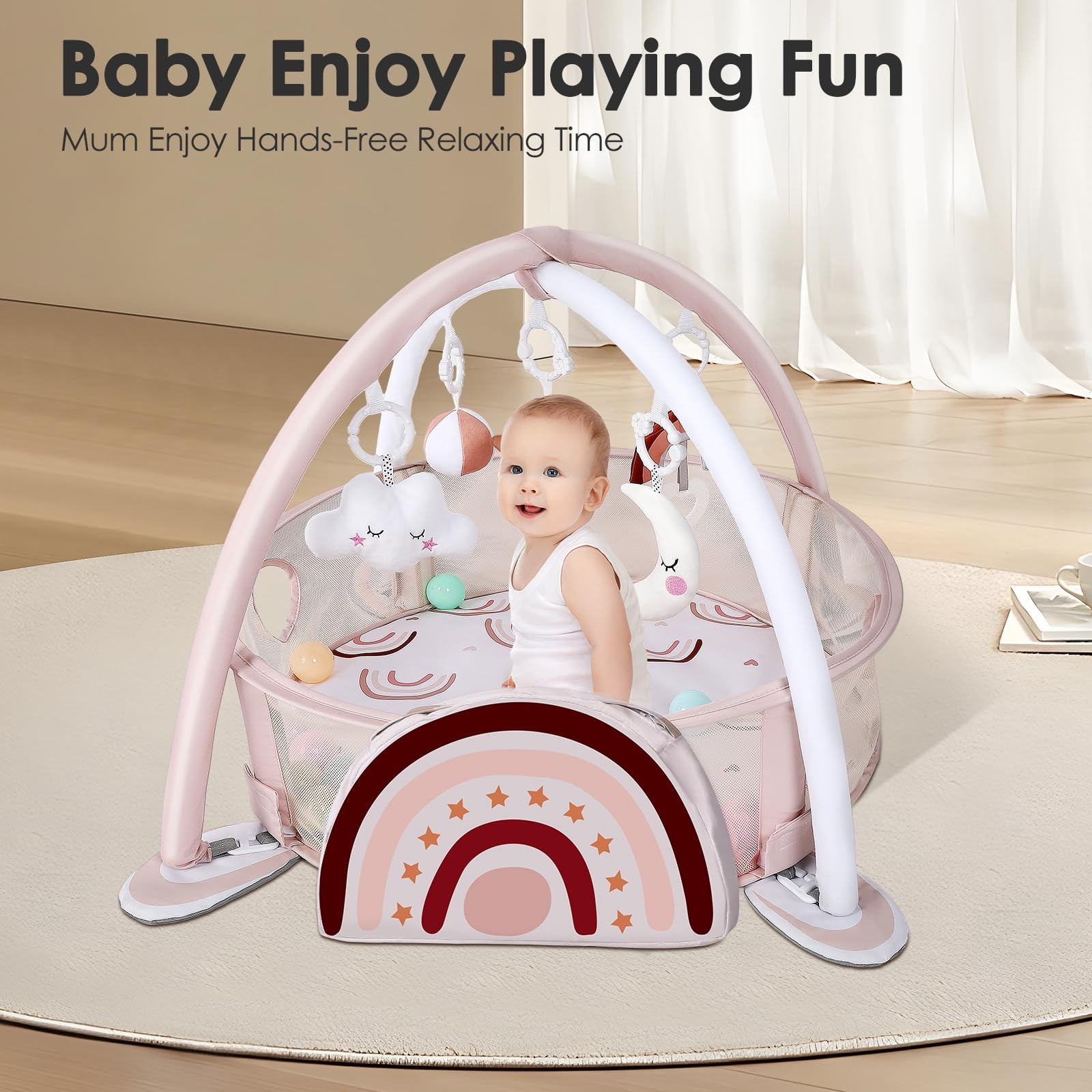 4-in-1 Baby Play Mat Baby Gym, Activity Play Mat for Floor Exercise Gym Pit I...