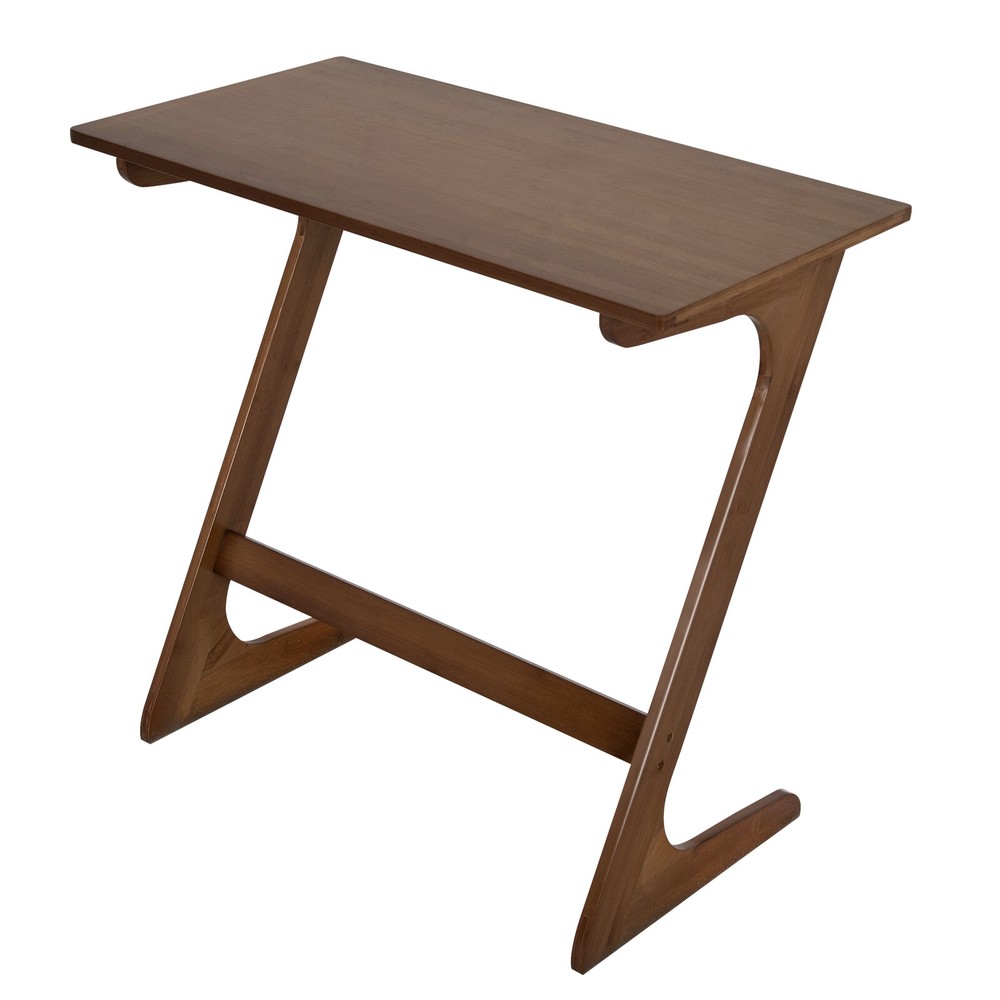 Bamboo Sofa Side Table Z-Shaped Spacious Tabletop Space-Saving TV Snack Tray
