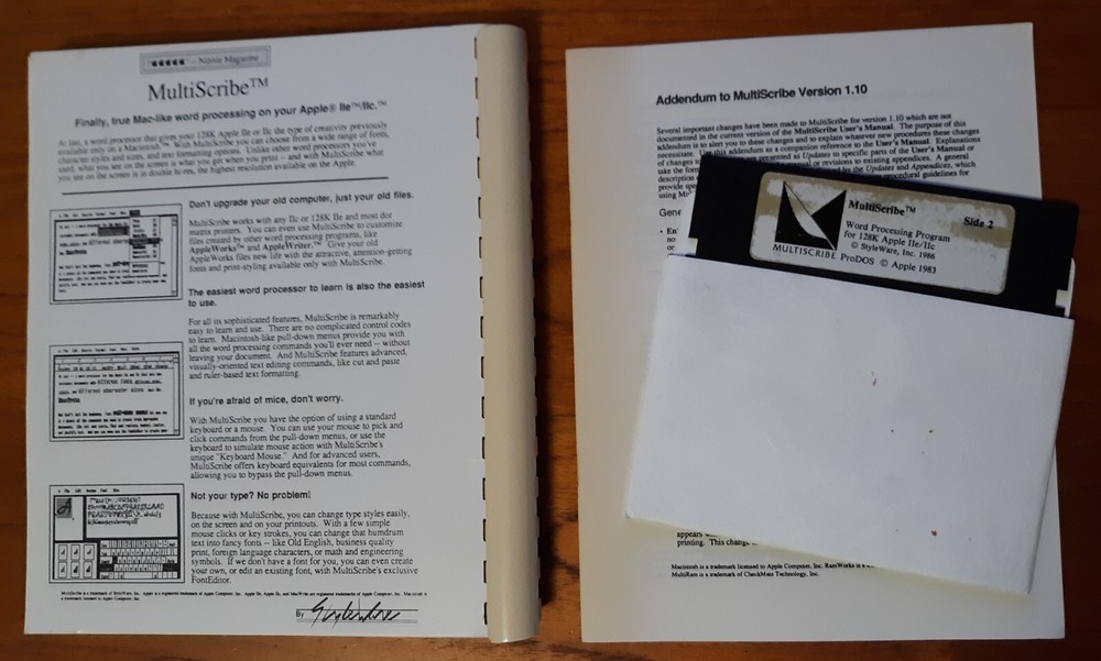 MultiScribe Word Processor by StyleWare for Apple IIe 128K, IIc, IIgs with Mouse