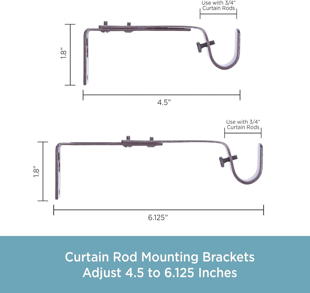 Adjustable Curtain Rod Brackets, Mocha (2-Pack)