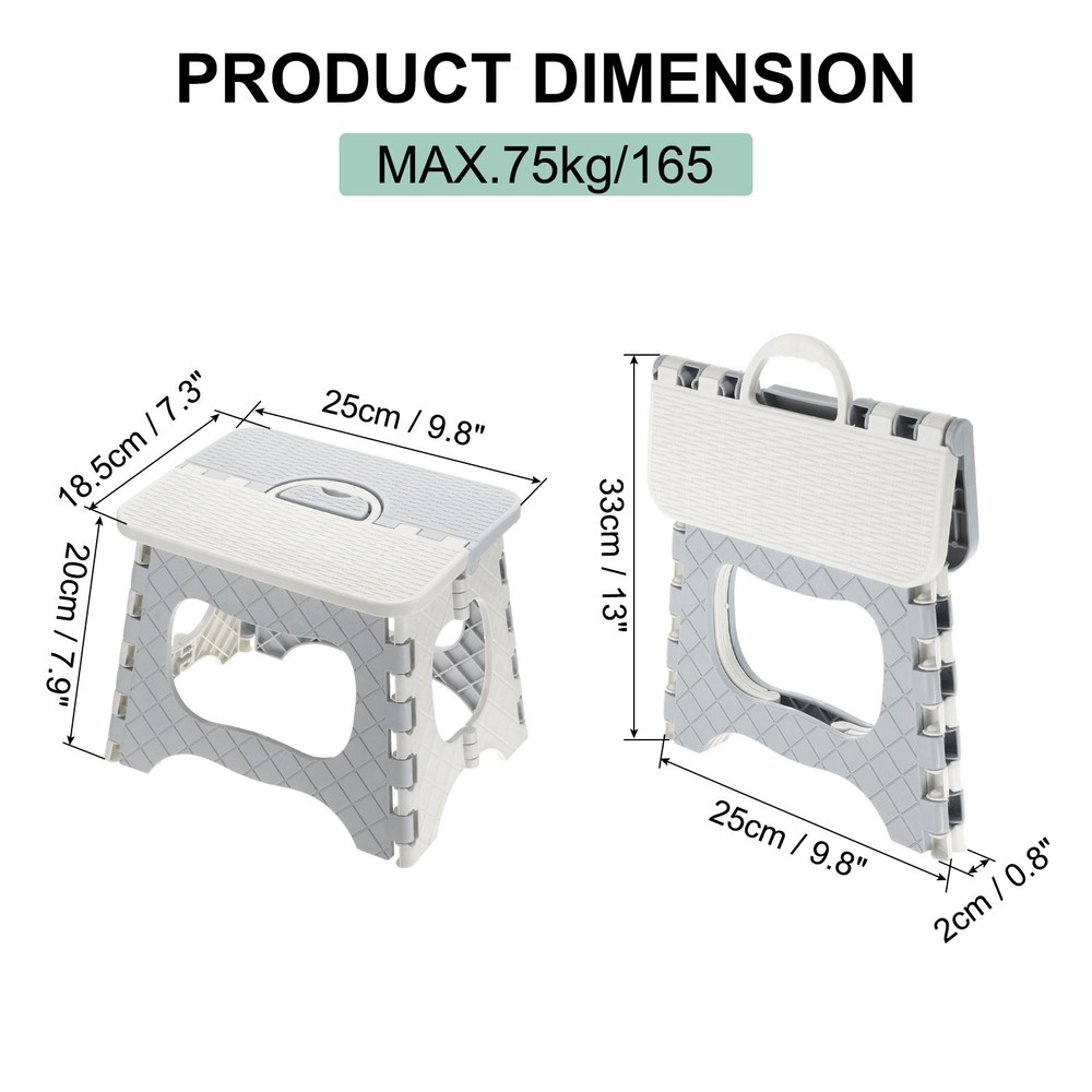 8" Folding Step Stool for Adults 165 lbs Capacity Grey