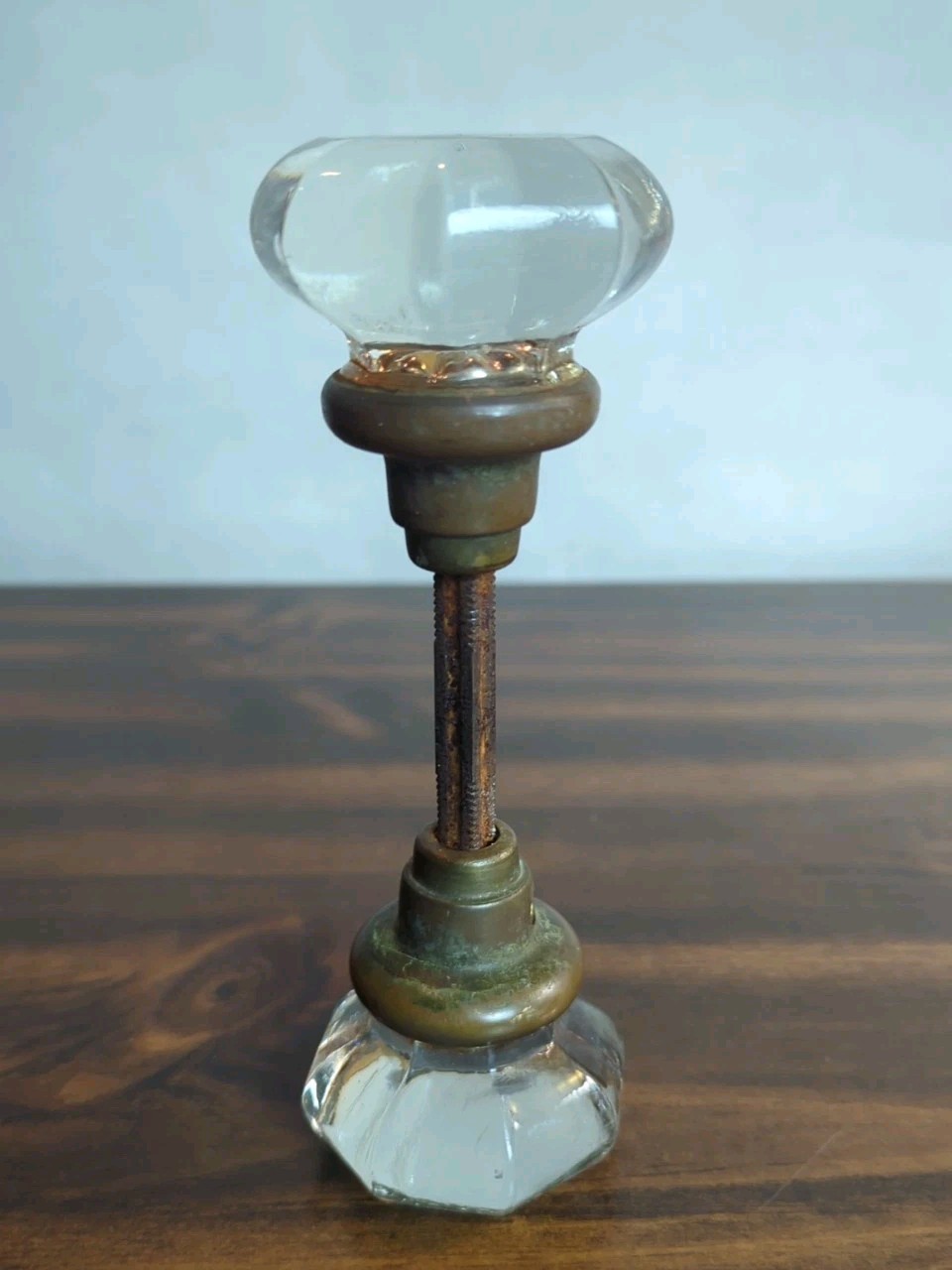 8 Point Crystal Glass Door Knob Set W/ Brass Hardware Spindle Art Deco Antique