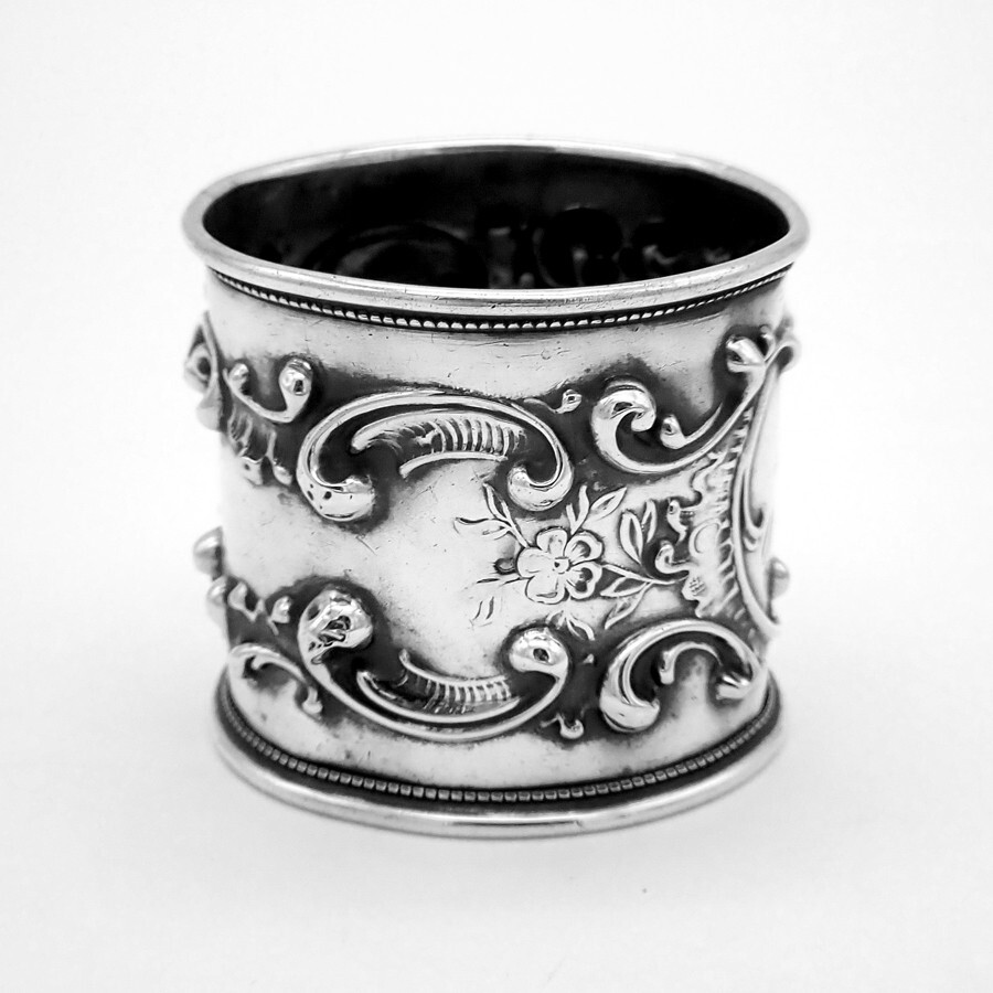 Repousse Scroll Napkin Ring Mauser Sterling Silver 1890s Mono JWC