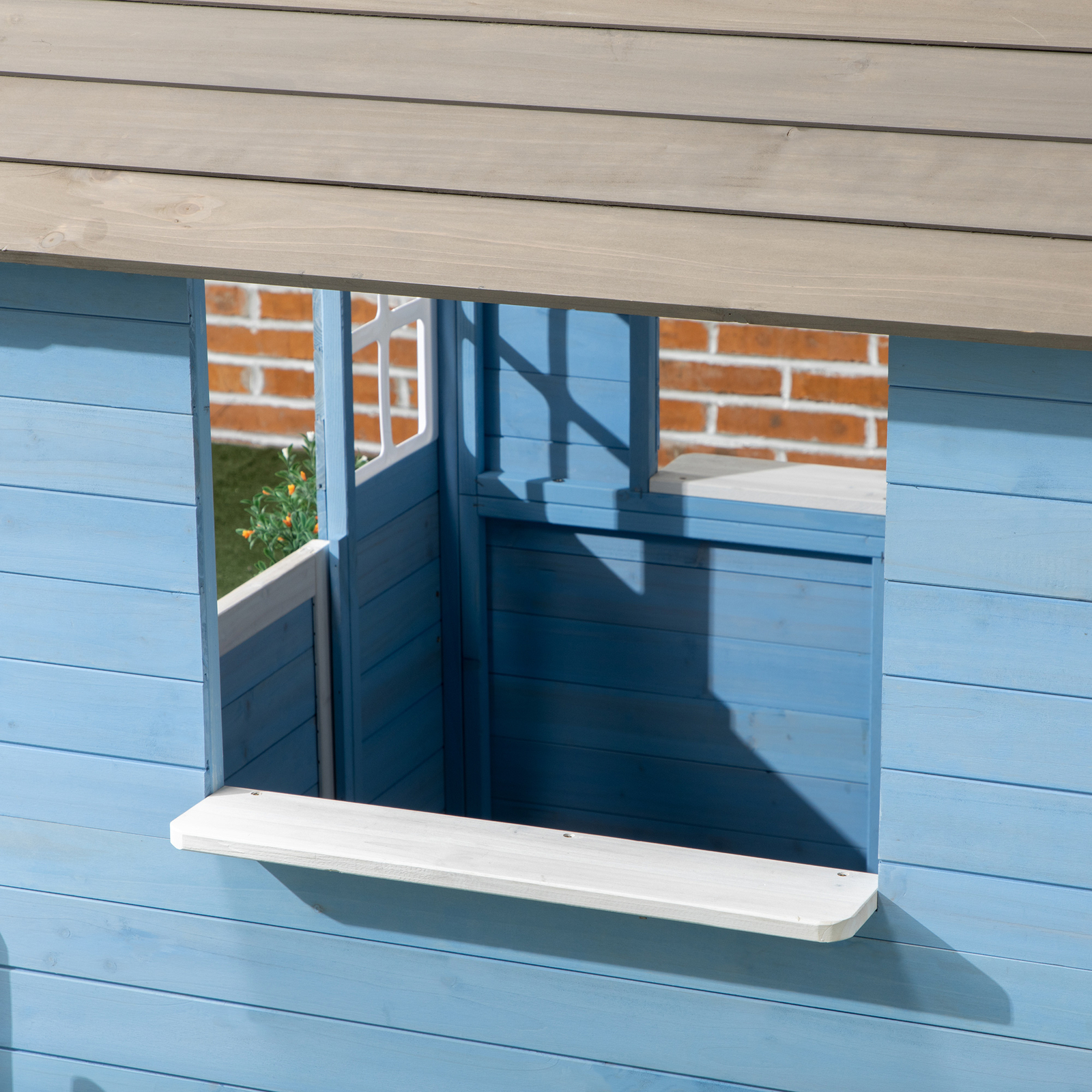Wooden Playhouse for Kids Outdoor with Flower Pot Holders, Blue
