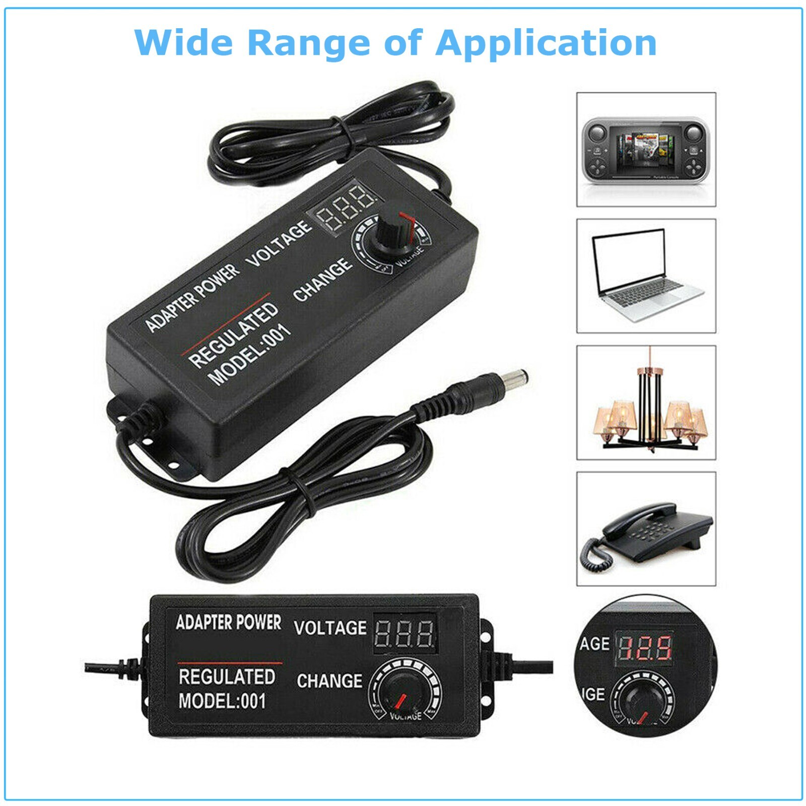 60W Power Supply Adjustable DC 3V-24V 12V Variable Universal AC DC Adapter
