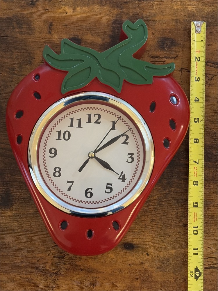Vintage Decorative Strawberry Shaped Plastic Wall Clock (Tested/Working)
