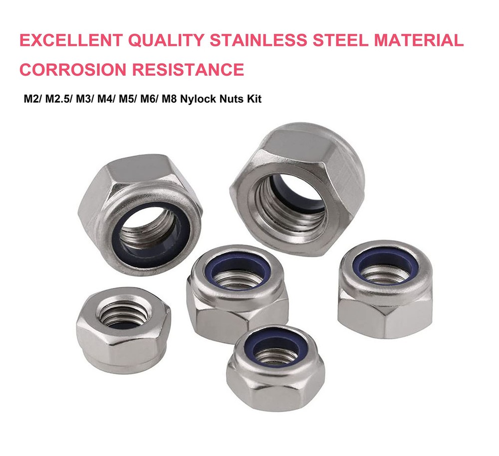 210pcs Nylock Hex Self Locking Nuts Assortment Kit Nylon Inserted Nuts 304 St