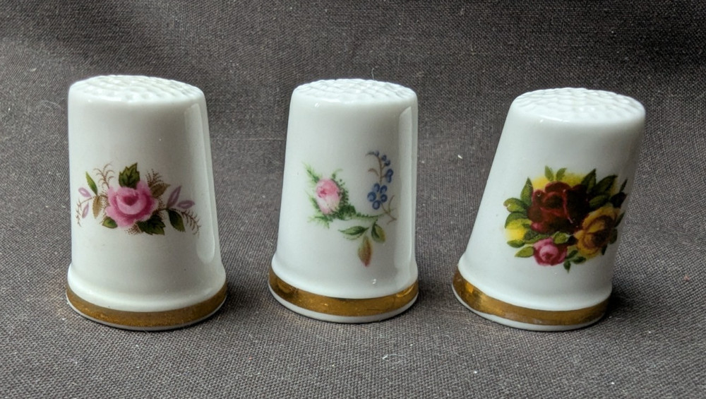 3 Royal Albert Rose Thimbles - Original Boxes