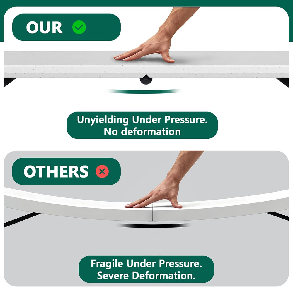 Folding Table 4ft - Heavy Duty Fold-in-Half Plastic Table with Adjustable Height