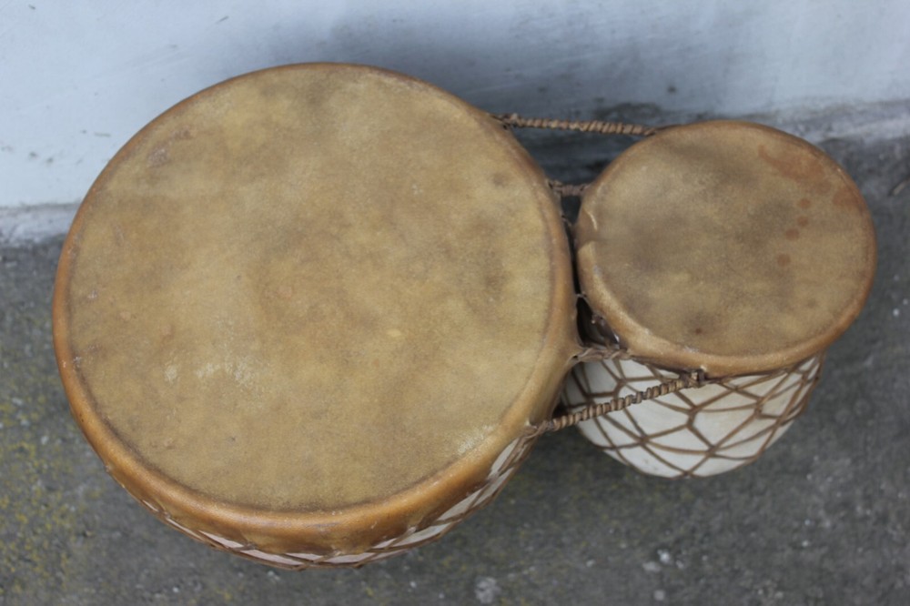 Rustic Clay Double Drum, Handcrafted Ethnic Percussion Instrument