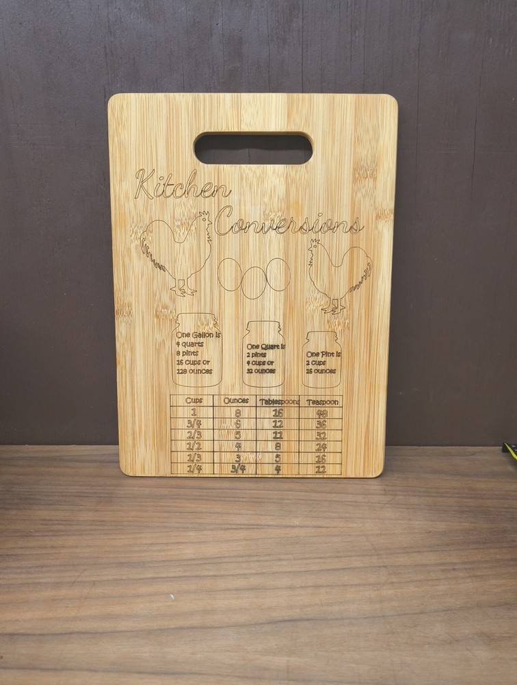 Kitchen Bamboo Cutting Board Conversion Chart 9" X 13" NEW