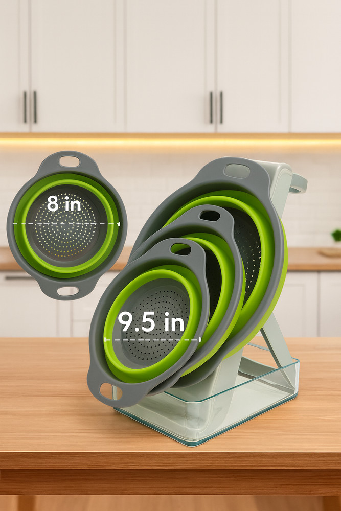3-Piece Collapsible Silicone Colander Set – Space-Saving Kitchen Strainers