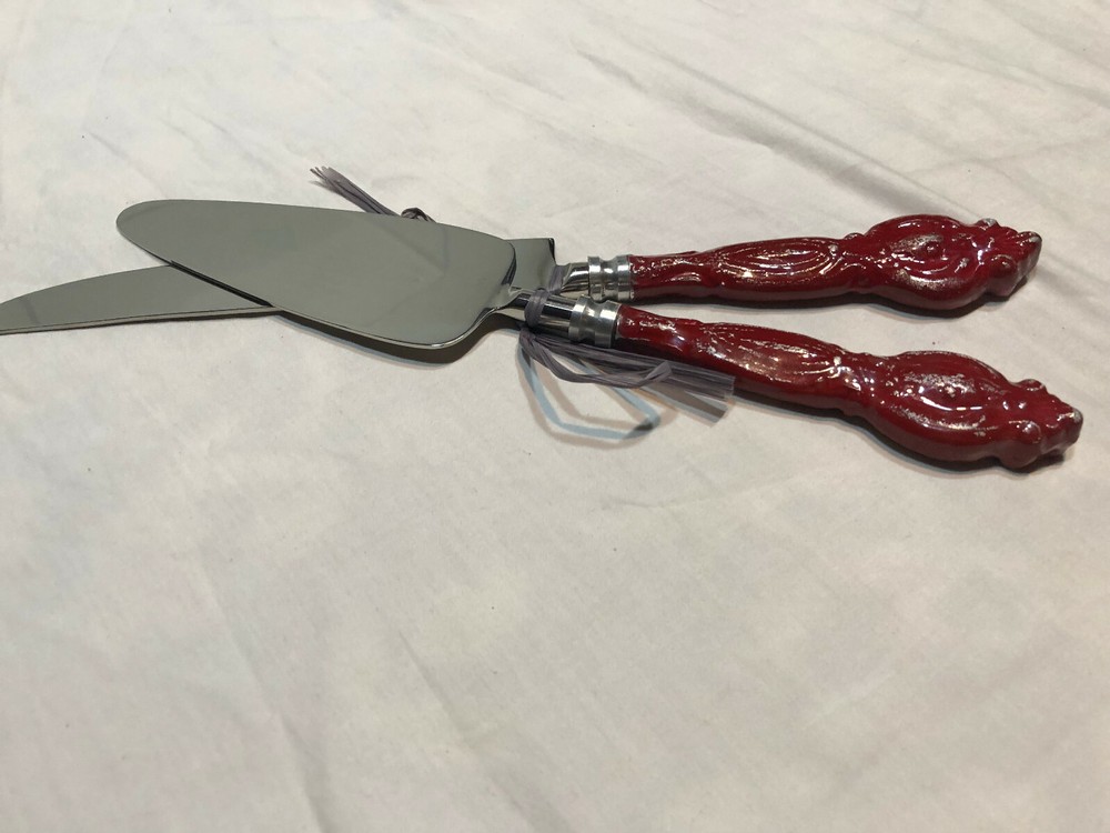 Cake serving set, Antiqued handles, Brass & stainless, New