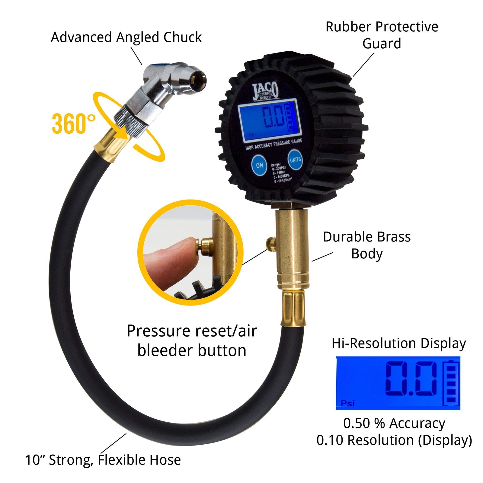 JACO ElitePro Digital Tire Pressure Gauge - Professional Accuracy - 200 PSI